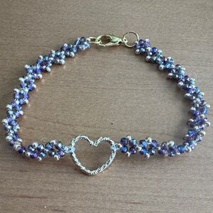 Handmade Beaded Heart Bracelet 6.5 inches New